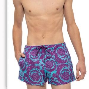 Versace Baroque Pattern Drawstring Swim Shorts